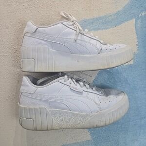 PUMA Womens 8 Platform Sneakers White Leather Chunky Cali Creepers Wedges Worn